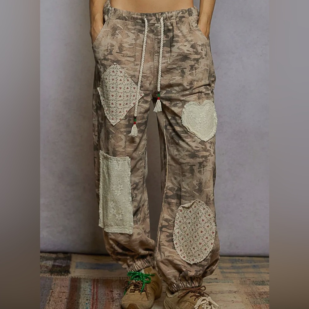 NEW POL : Tan Camo Patchwork Joggers